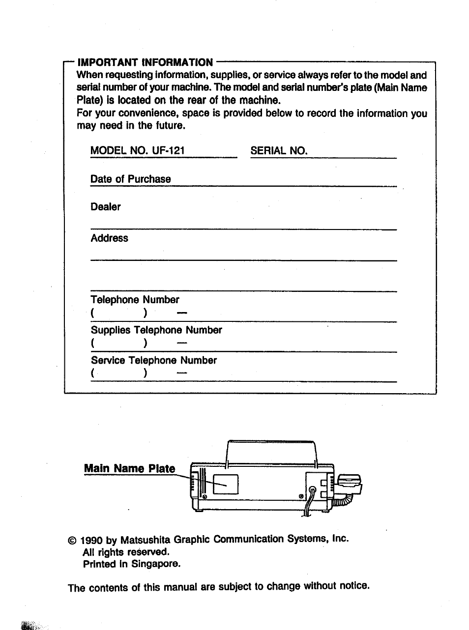 Panasonic Panafax UF-121 User Manual | Page 2 / 72