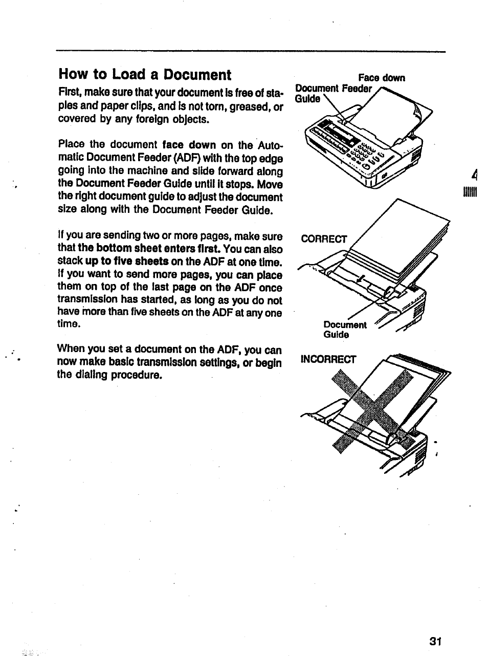 How to load a document | Panasonic Panafax UF-121 User Manual | Page 31 / 72