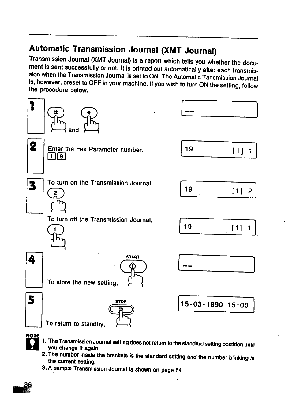 Automatic transmission journai (xmt journal), Automatic transmission journal (xmt journal) | Panasonic Panafax UF-121 User Manual | Page 36 / 72