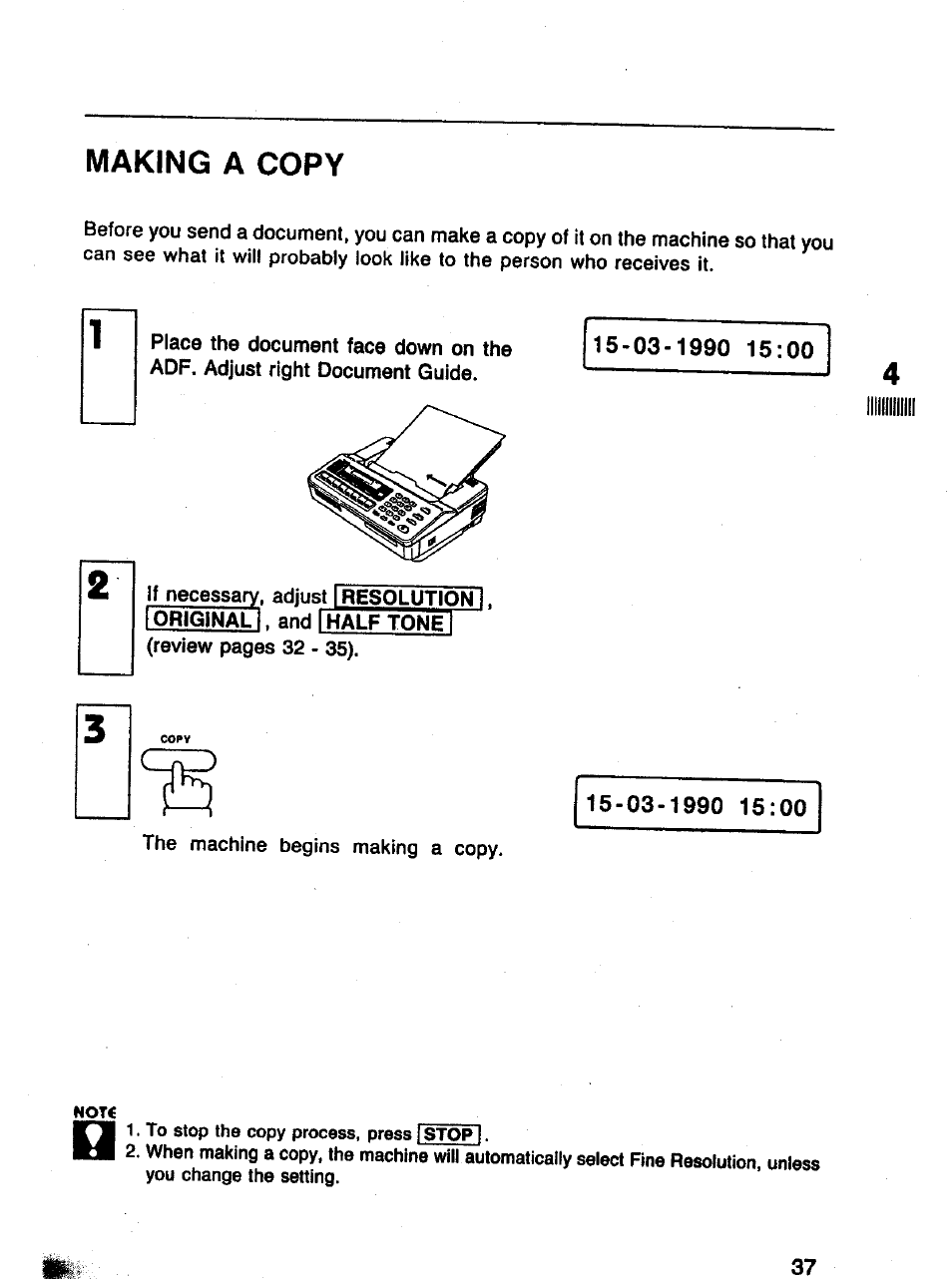 Making a copy | Panasonic Panafax UF-121 User Manual | Page 37 / 72