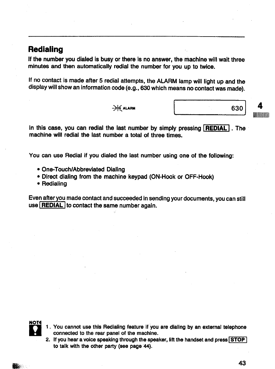 Redialing | Panasonic Panafax UF-121 User Manual | Page 43 / 72