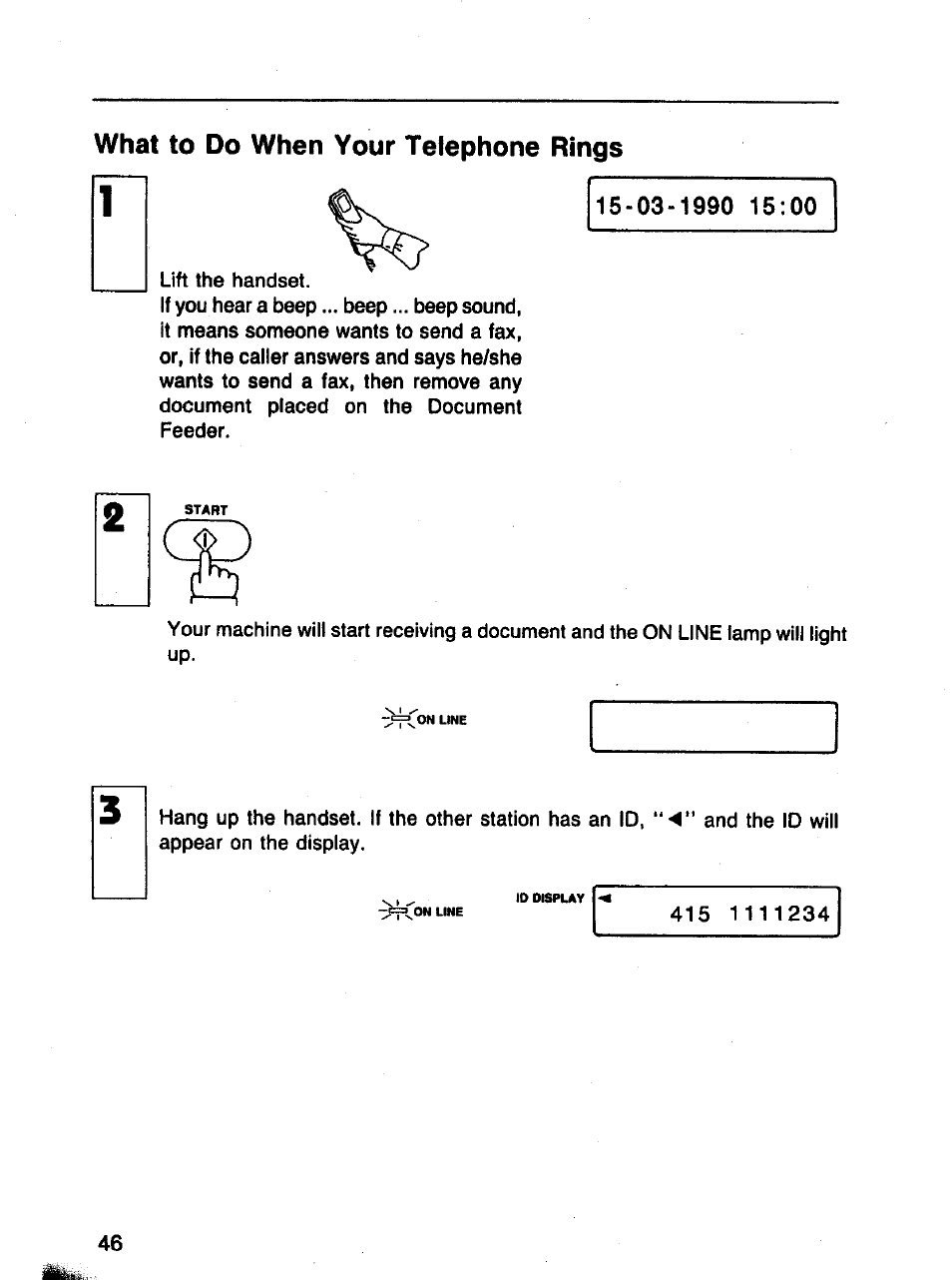 What to do when your telephone rings | Panasonic Panafax UF-121 User Manual | Page 46 / 72