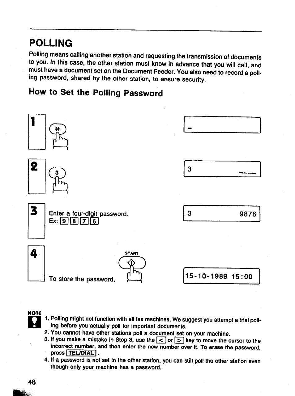 Polling, How to set the polling password | Panasonic Panafax UF-121 User Manual | Page 48 / 72