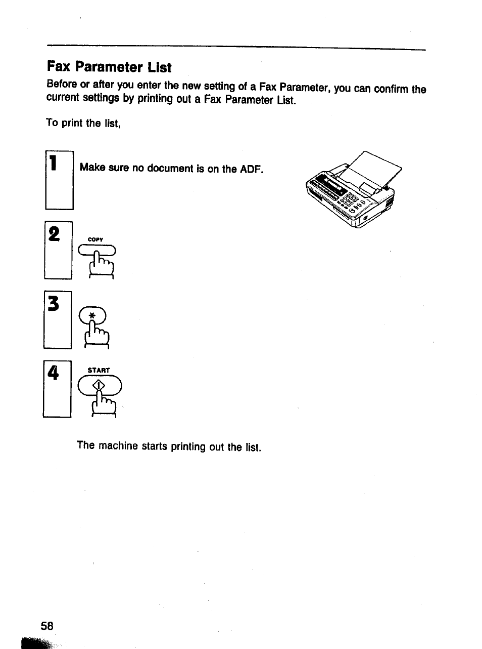 Fax parameter list | Panasonic Panafax UF-121 User Manual | Page 58 / 72