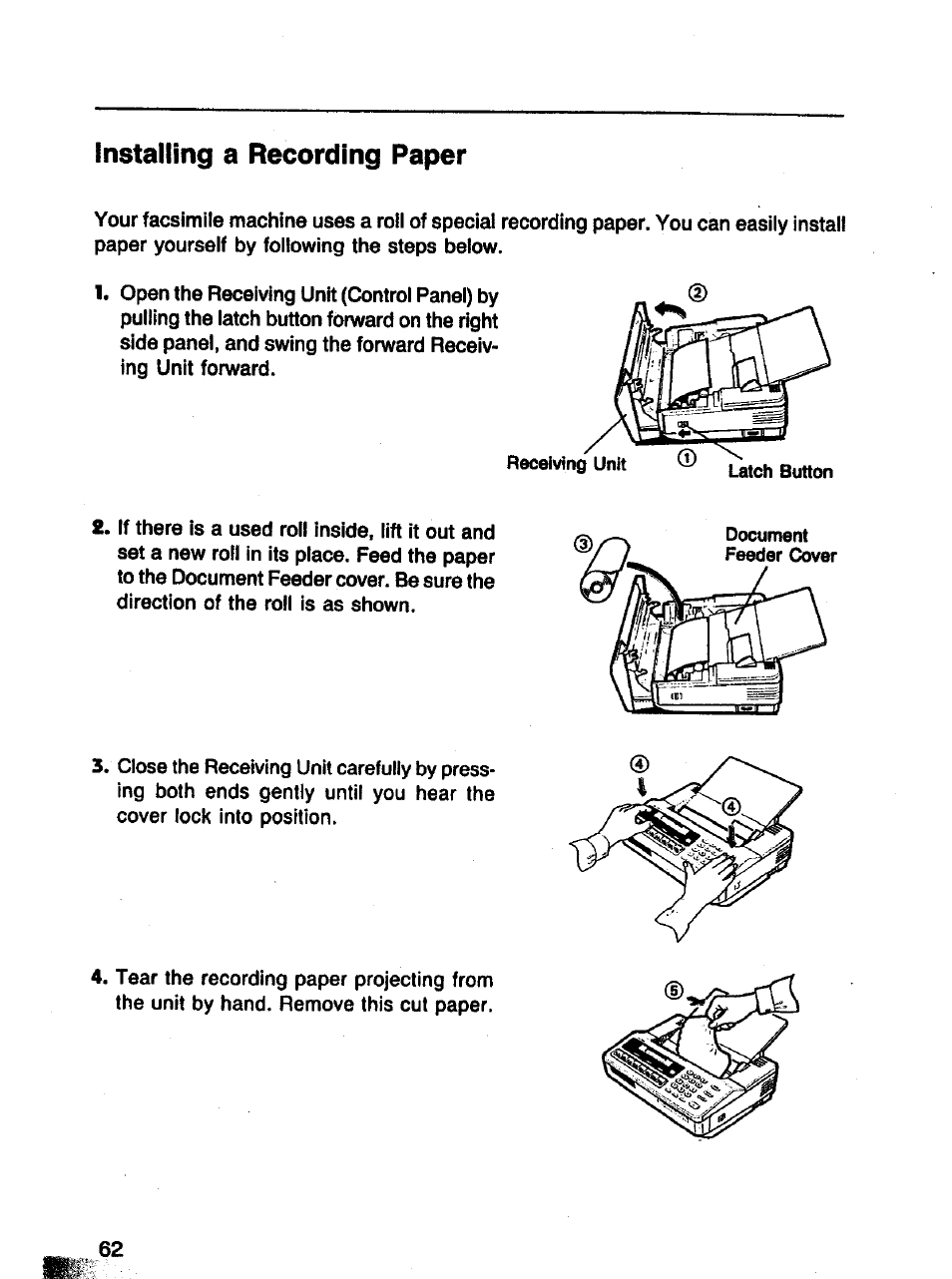 Installing a recording paper | Panasonic Panafax UF-121 User Manual | Page 62 / 72
