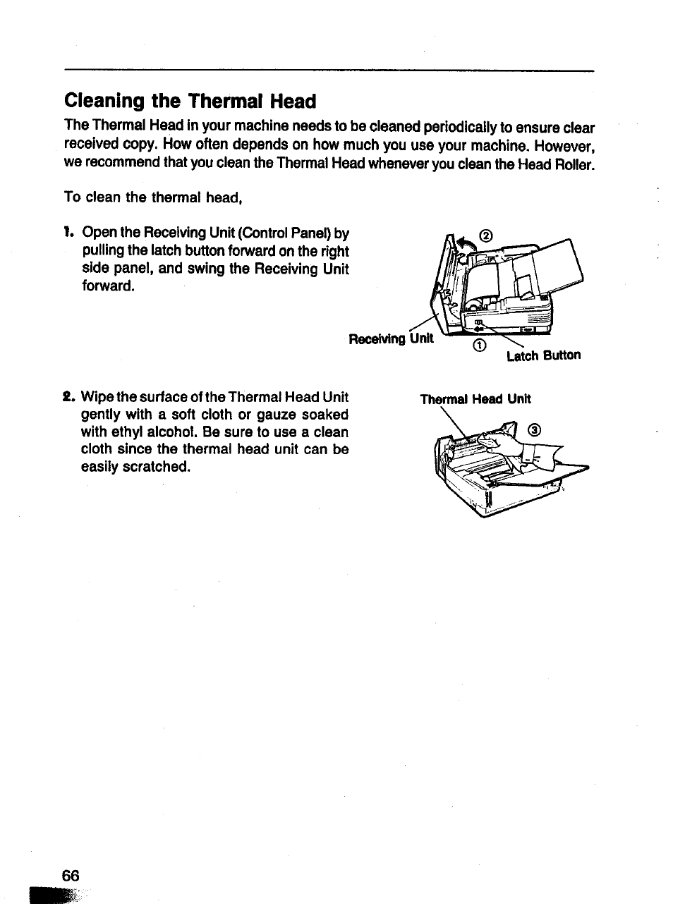Cleaning the thermal head | Panasonic Panafax UF-121 User Manual | Page 66 / 72