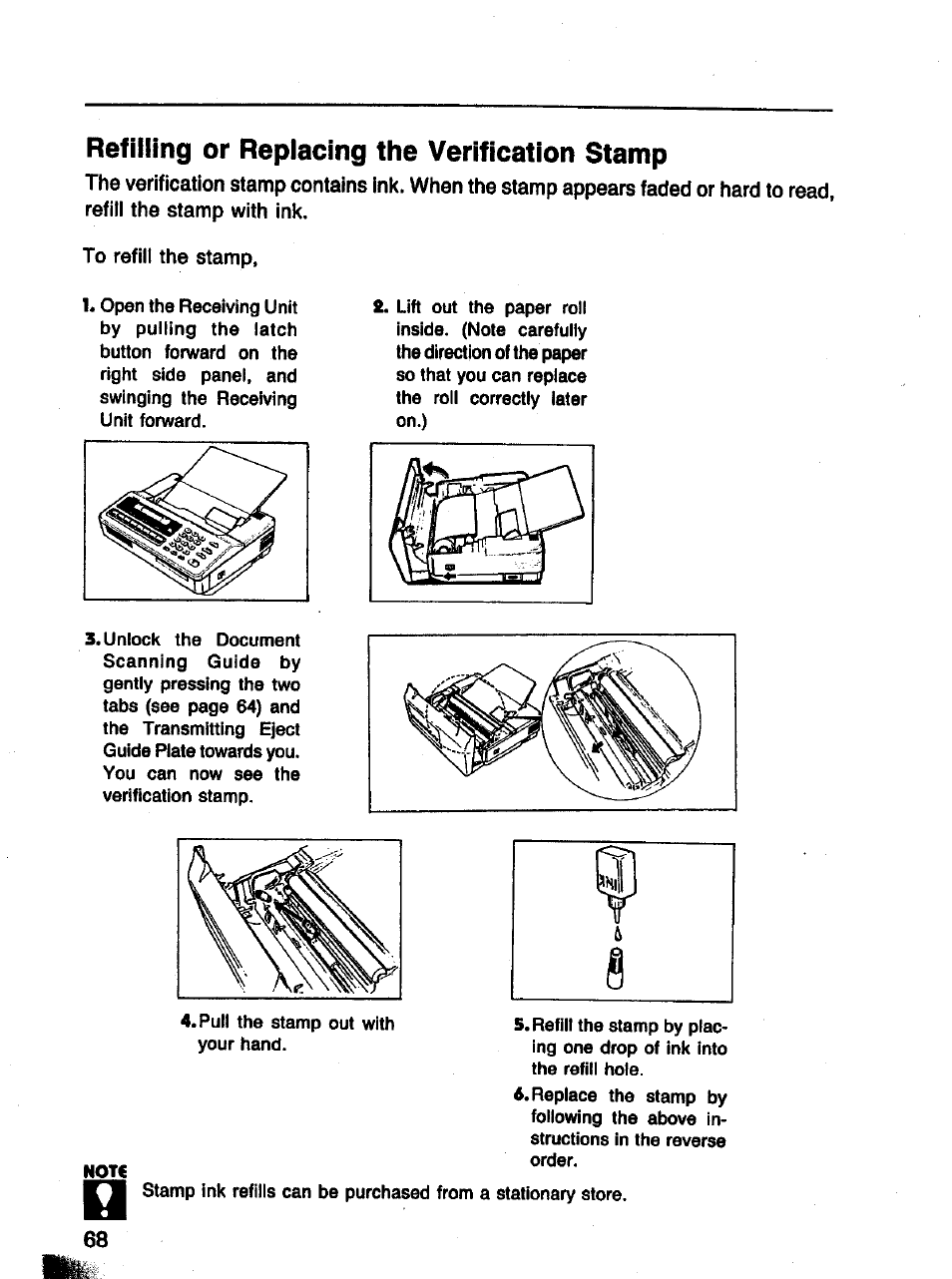 Refilling or replacing the verification stamp | Panasonic Panafax UF-121 User Manual | Page 68 / 72