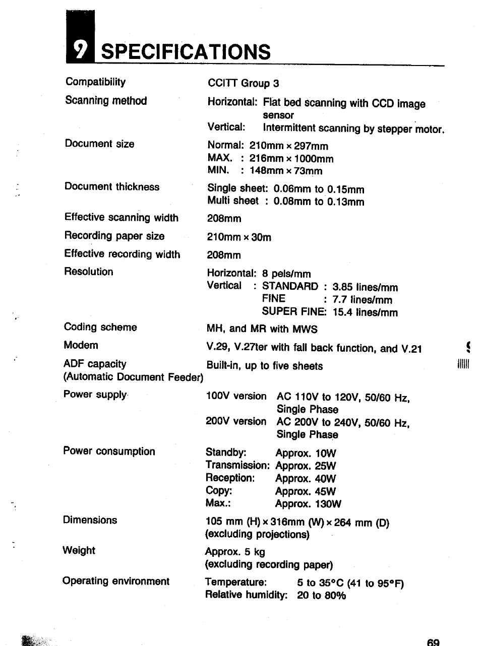 Kj specifications | Panasonic Panafax UF-121 User Manual | Page 69 / 72