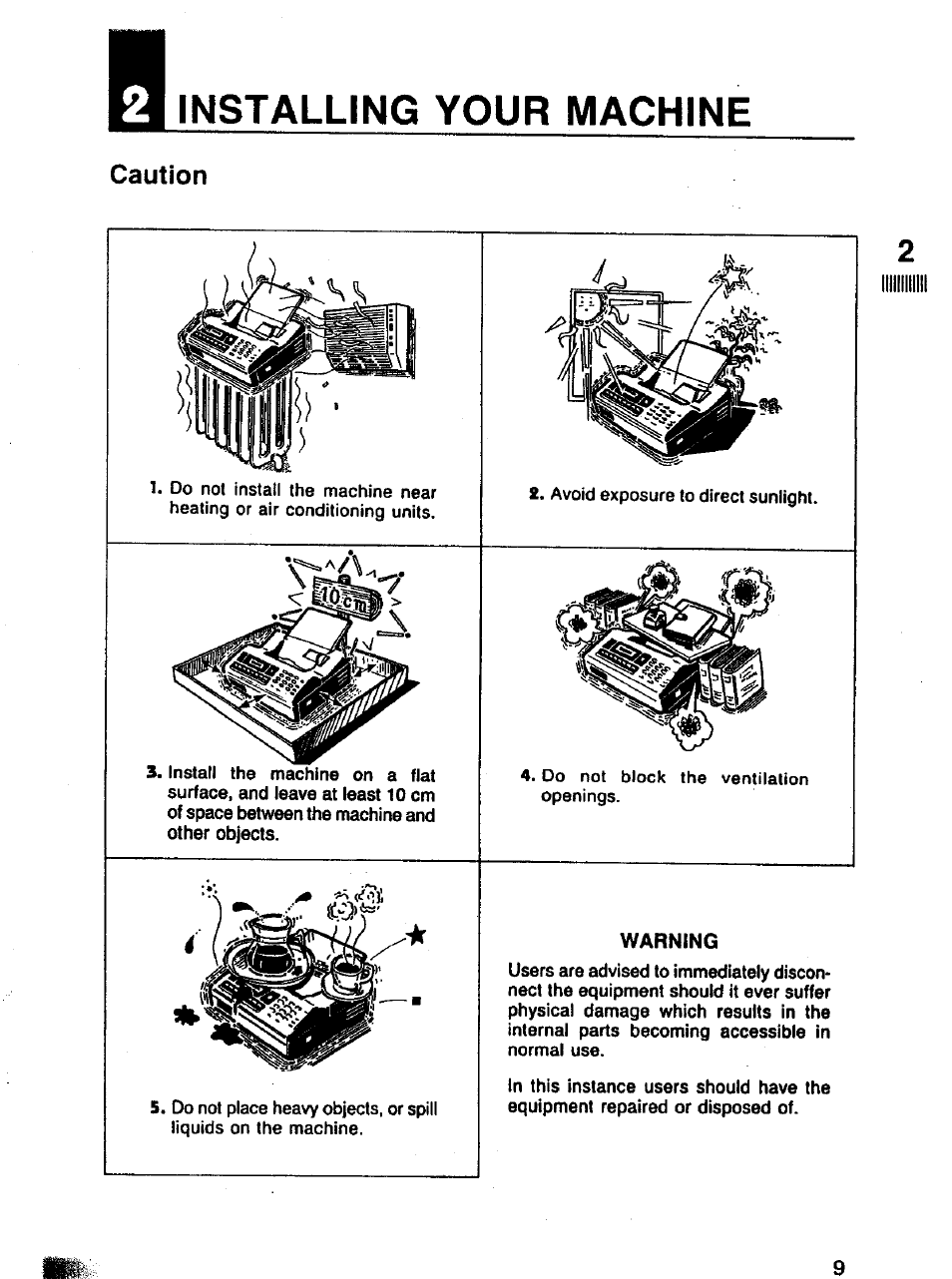 Caution, Installing your machine | Panasonic Panafax UF-121 User Manual | Page 9 / 72