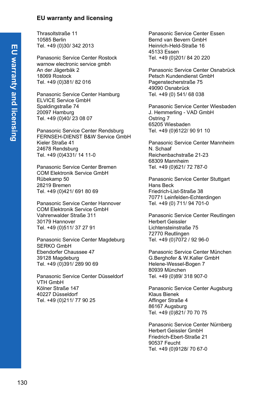 Eu w a rranty an d lic ens ing | Panasonic P341i User Manual | Page 129 / 144