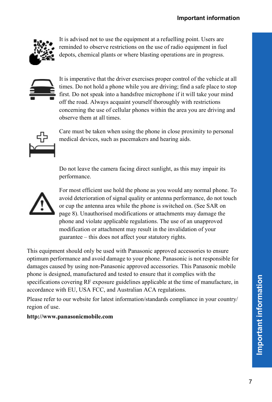 Im porta nt inf o rmati o n | Panasonic P341i User Manual | Page 6 / 144