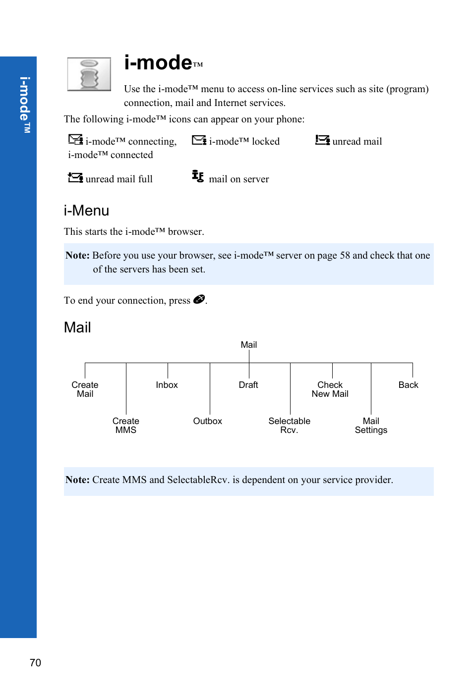 I-mode, I-menu, Mail | I-m ode | Panasonic P341i User Manual | Page 69 / 144