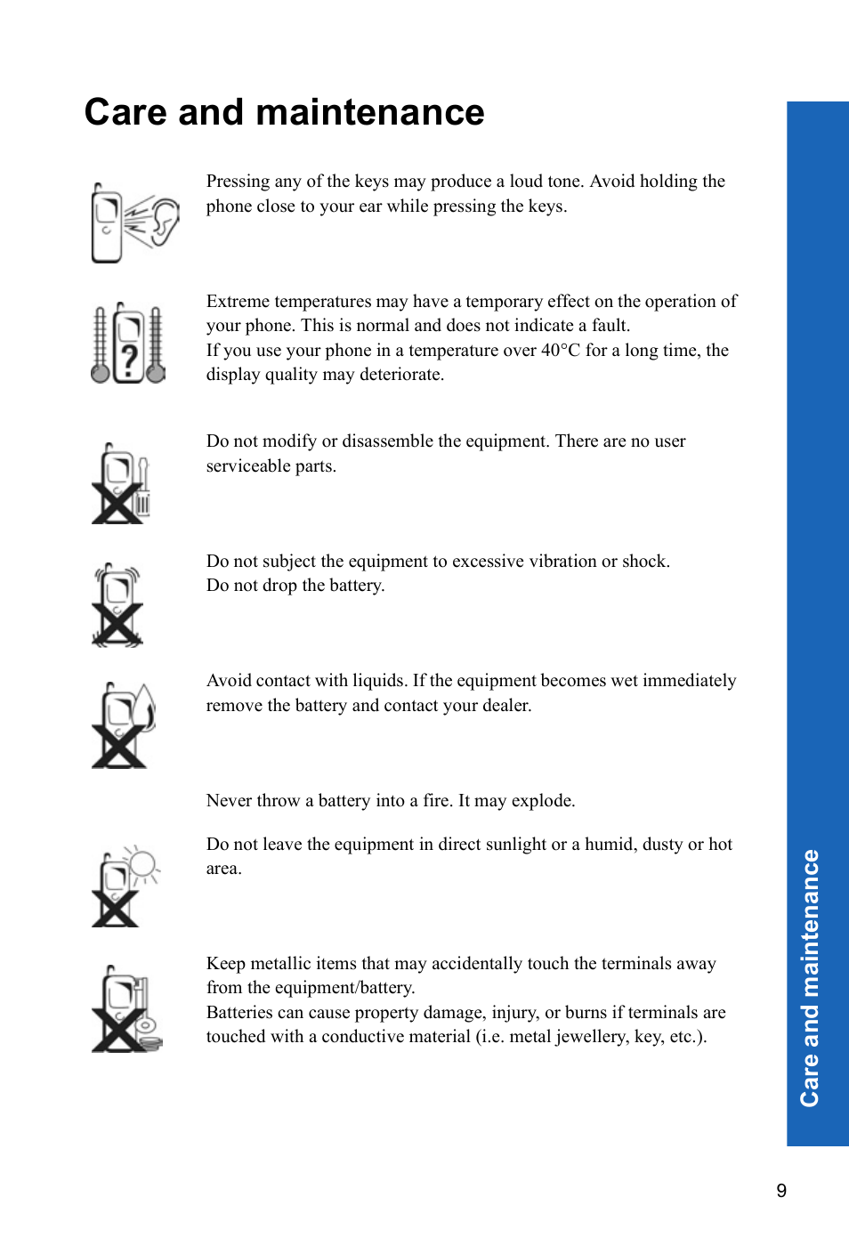 Care and maintenance | Panasonic P341i User Manual | Page 8 / 144