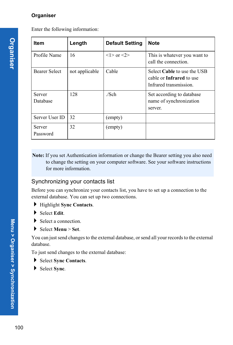 Synchronizing your contacts list | Panasonic P341i User Manual | Page 99 / 144