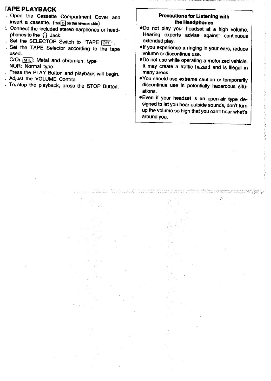 Tape playback | Panasonic RQ-V60 User Manual | Page 3 / 5