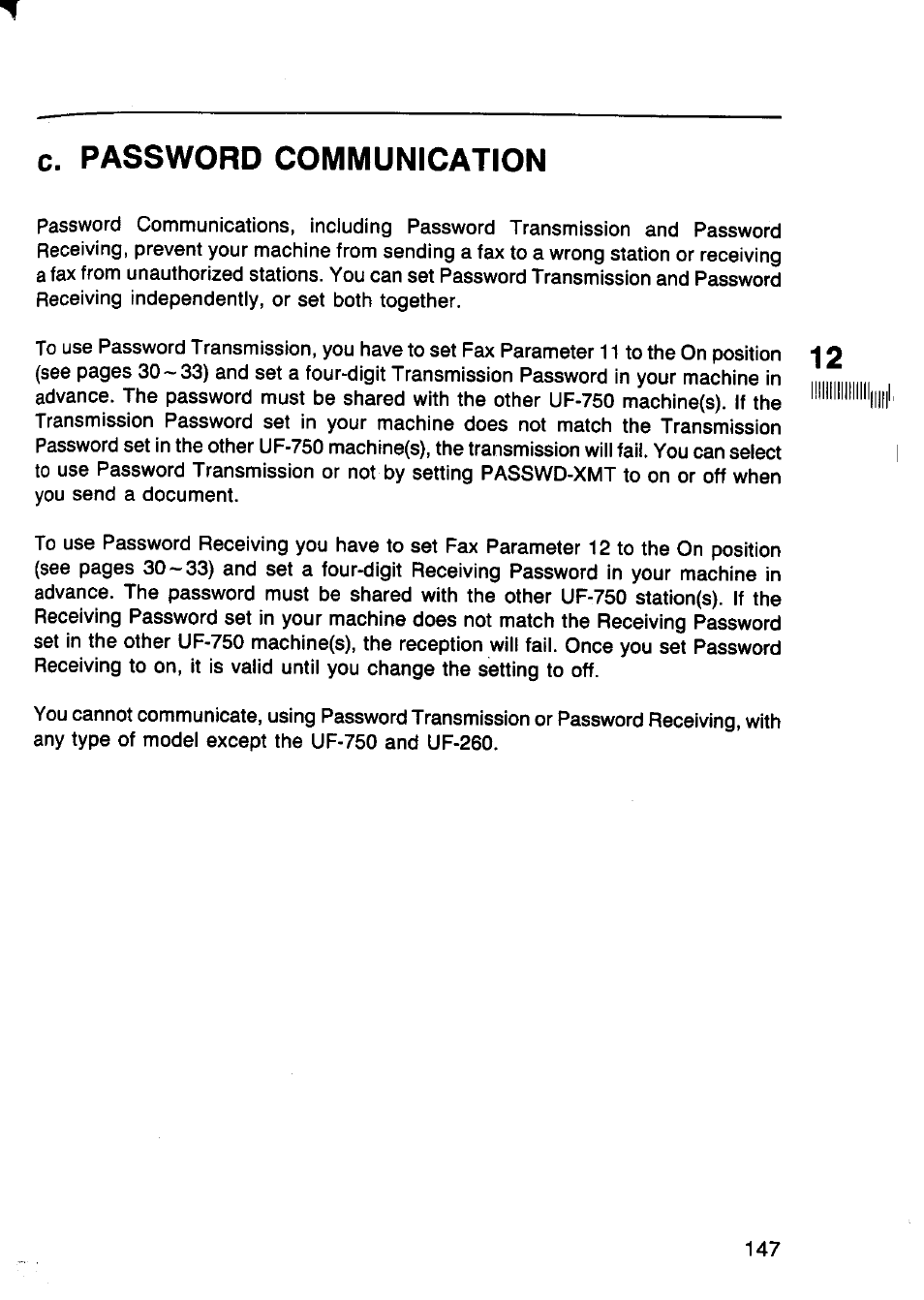 C. password communication | Panasonic Panafax UF-750 User Manual | Page 150 / 166