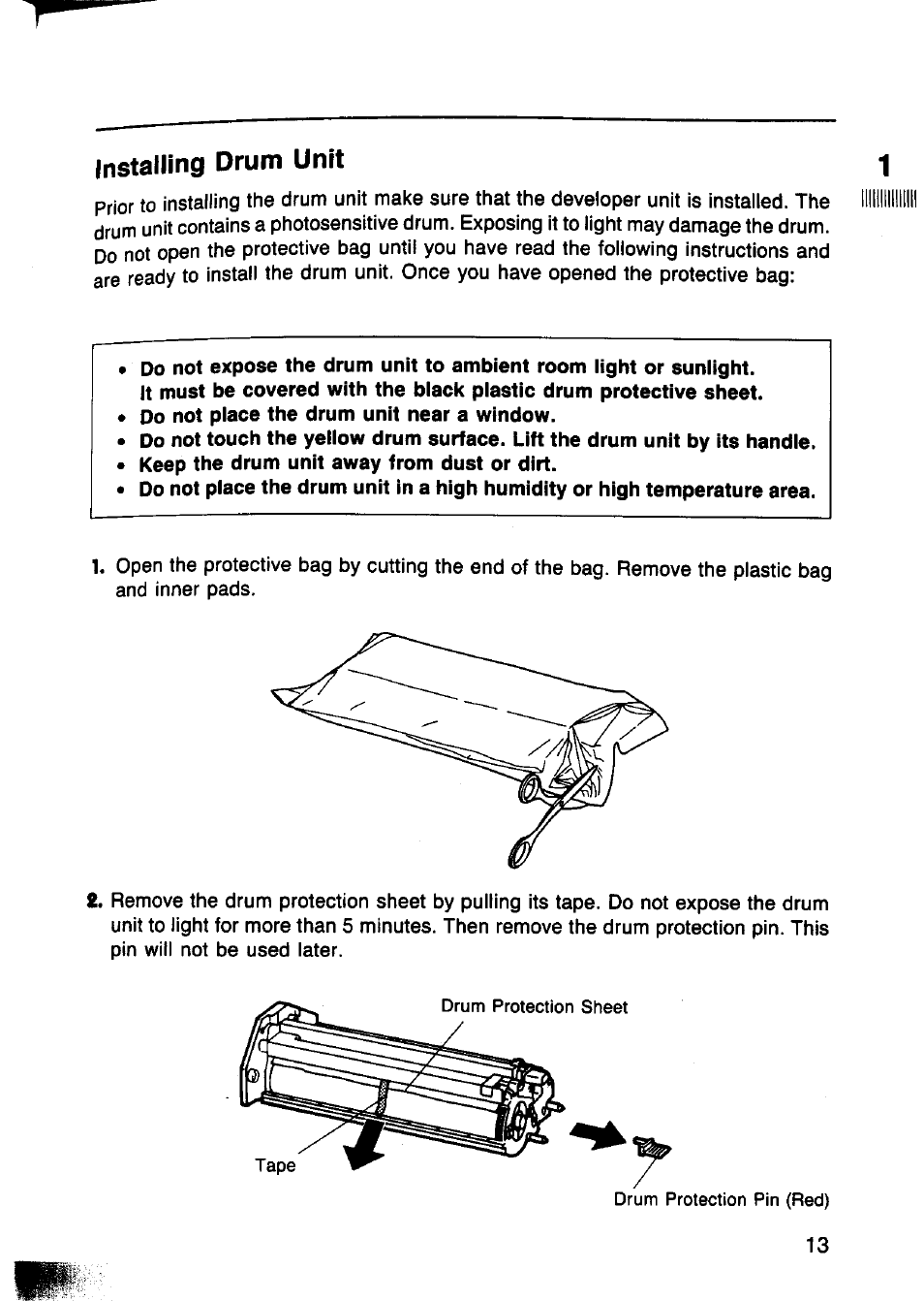 Drum unit, Installing | Panasonic Panafax UF-750 User Manual | Page 16 / 166