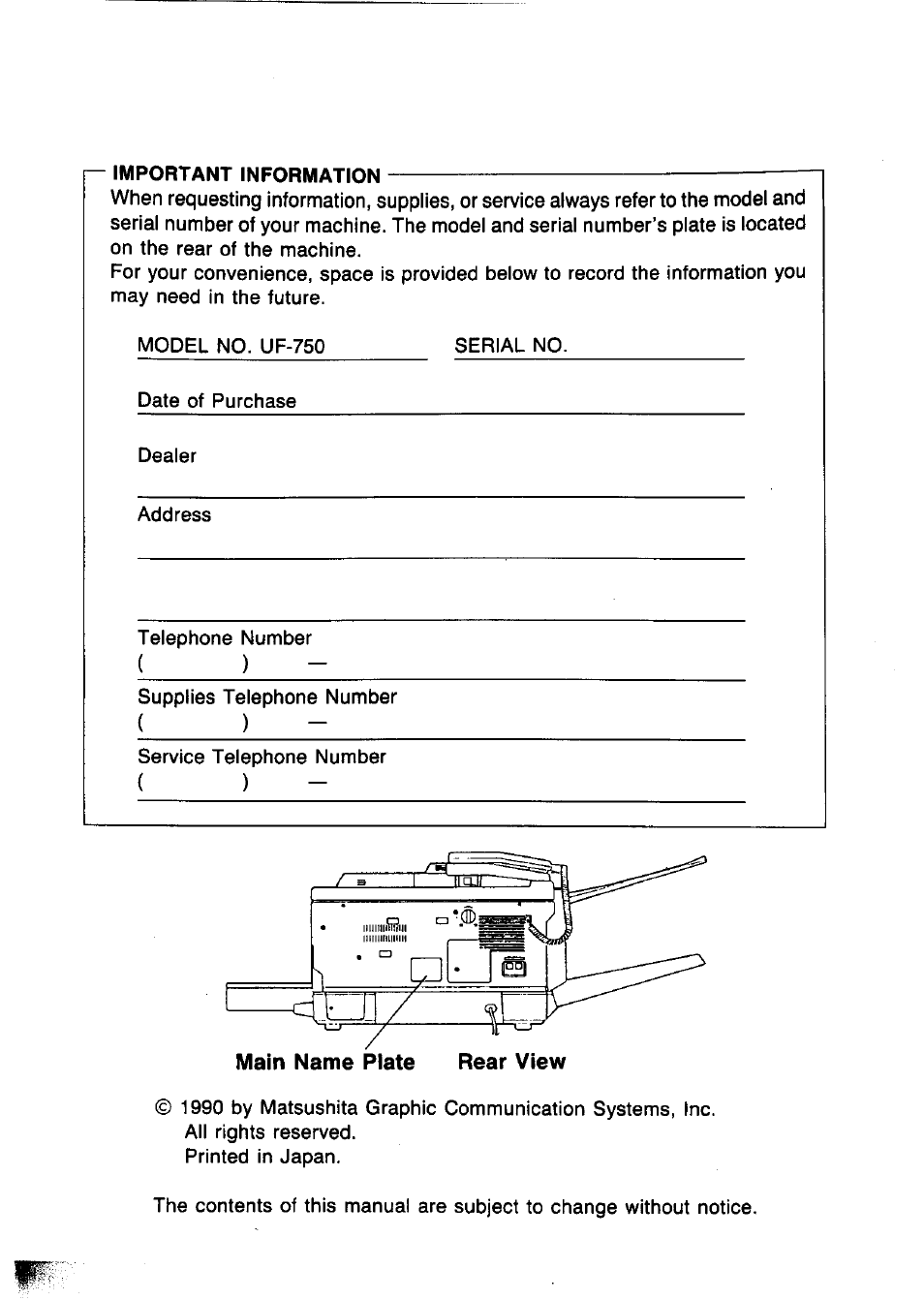 Panasonic Panafax UF-750 User Manual | Page 2 / 166