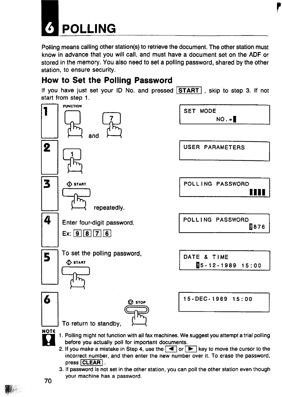 How to set the polling password, Polling | Panasonic Panafax UF-750 User Manual | Page 73 / 166
