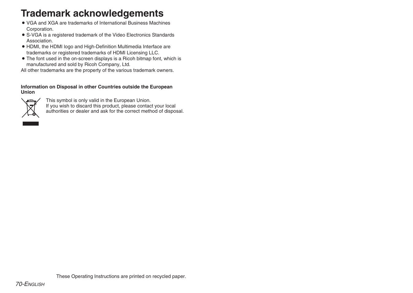 Trademark acknowledgements | Panasonic PT-AE900U User Manual | Page 36 / 36