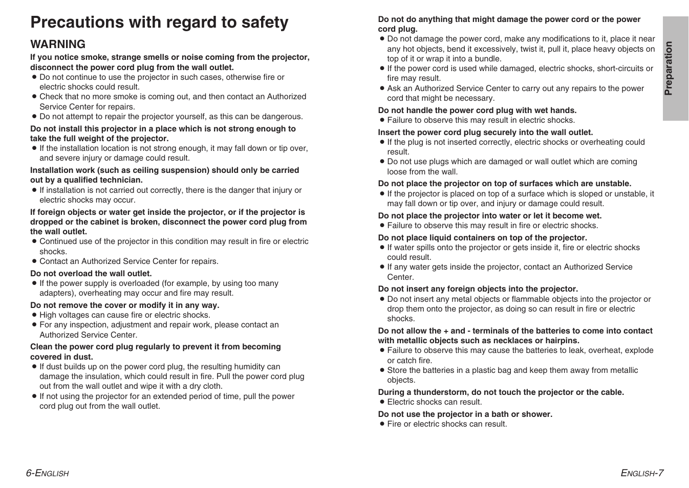 Precautions with regard to safety, Warning | Panasonic PT-AE900U User Manual | Page 4 / 36