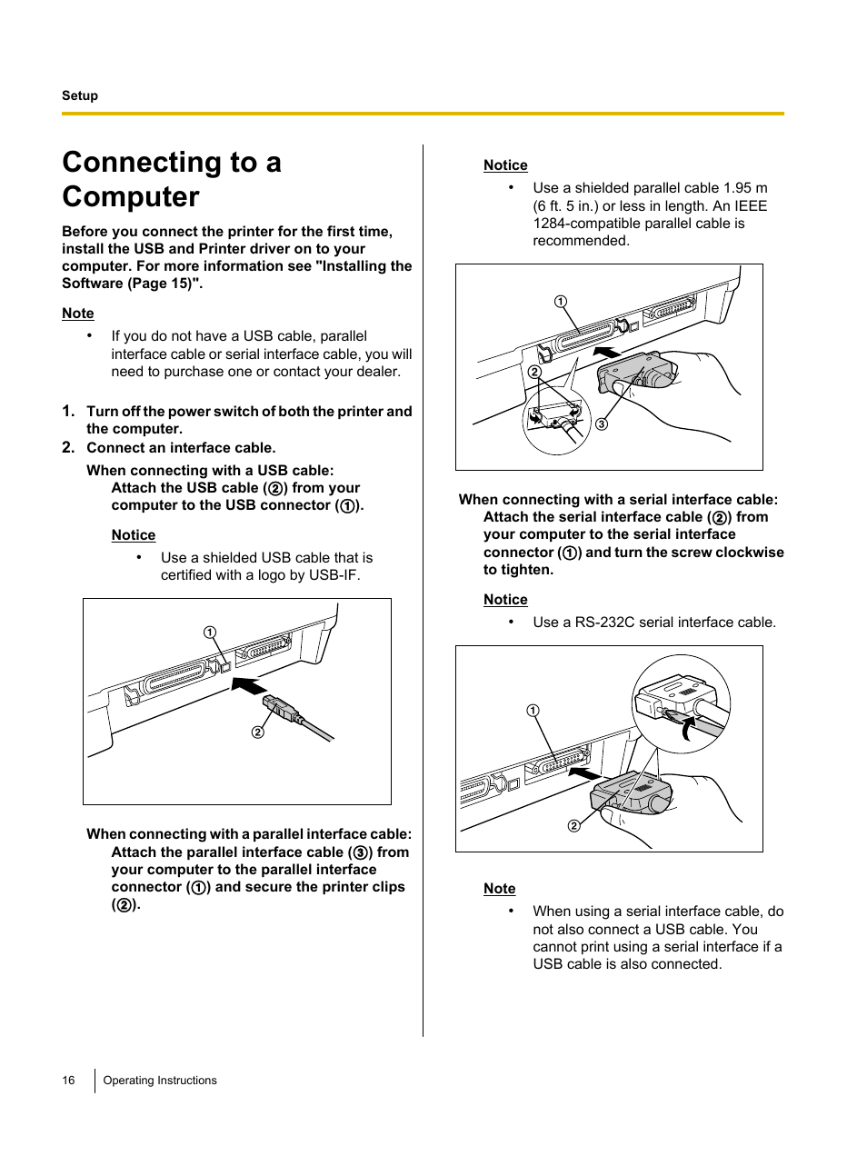 Connecting to a computer | Panasonic KX-P1131E User Manual | Page 16 / 49