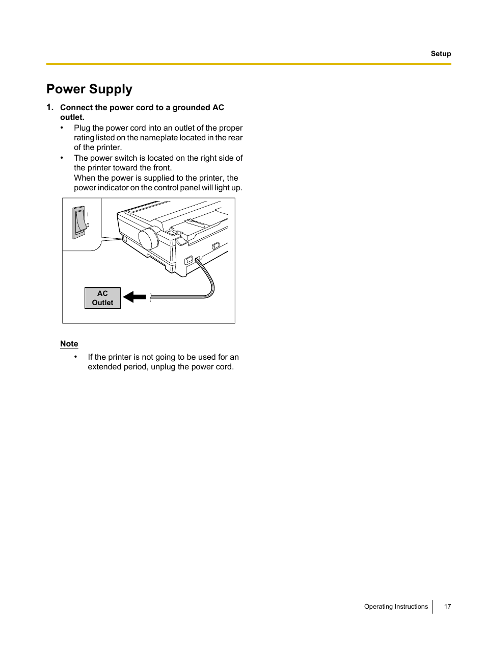Power supply | Panasonic KX-P1131E User Manual | Page 17 / 49