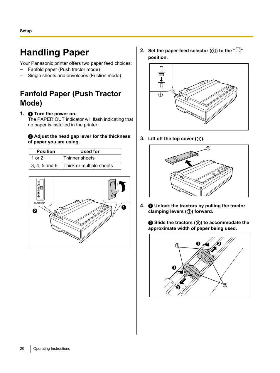 Handling paper, Fanfold paper (push tractor mode) | Panasonic KX-P1131E User Manual | Page 20 / 49