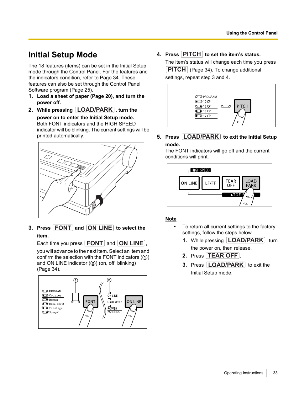 Initial setup mode | Panasonic KX-P1131E User Manual | Page 33 / 49