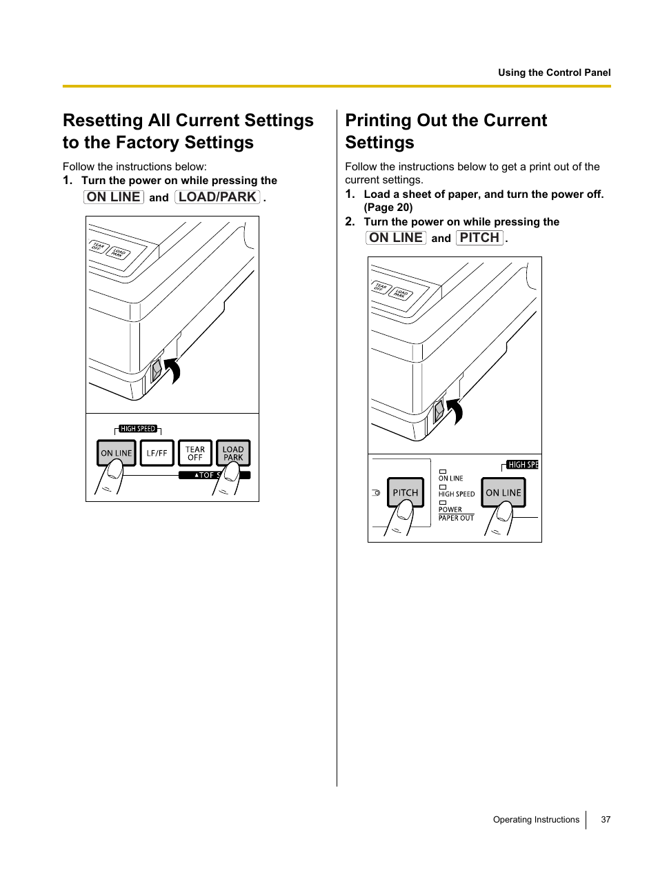 Printing out the current settings | Panasonic KX-P1131E User Manual | Page 37 / 49