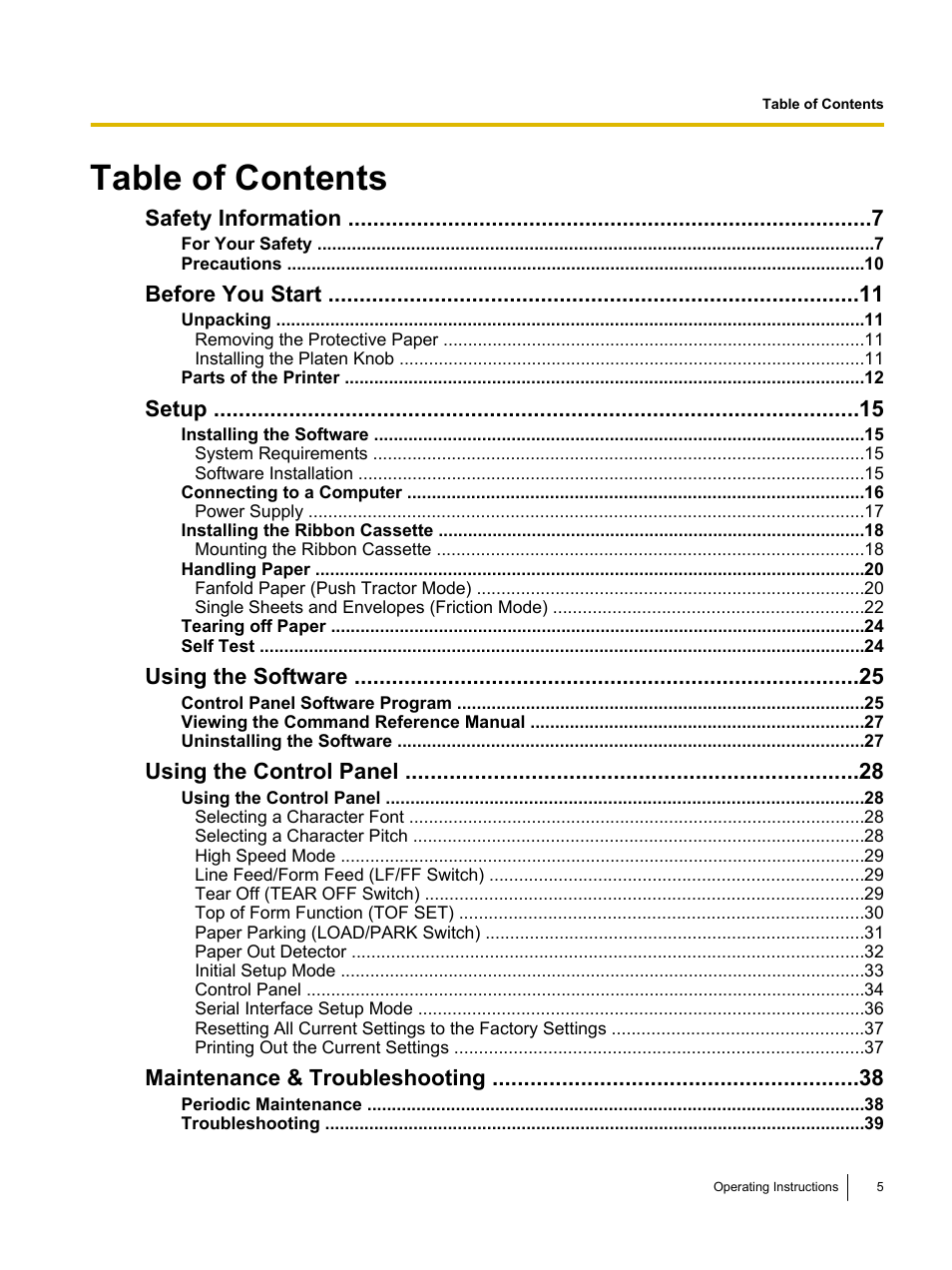 Panasonic KX-P1131E User Manual | Page 5 / 49
