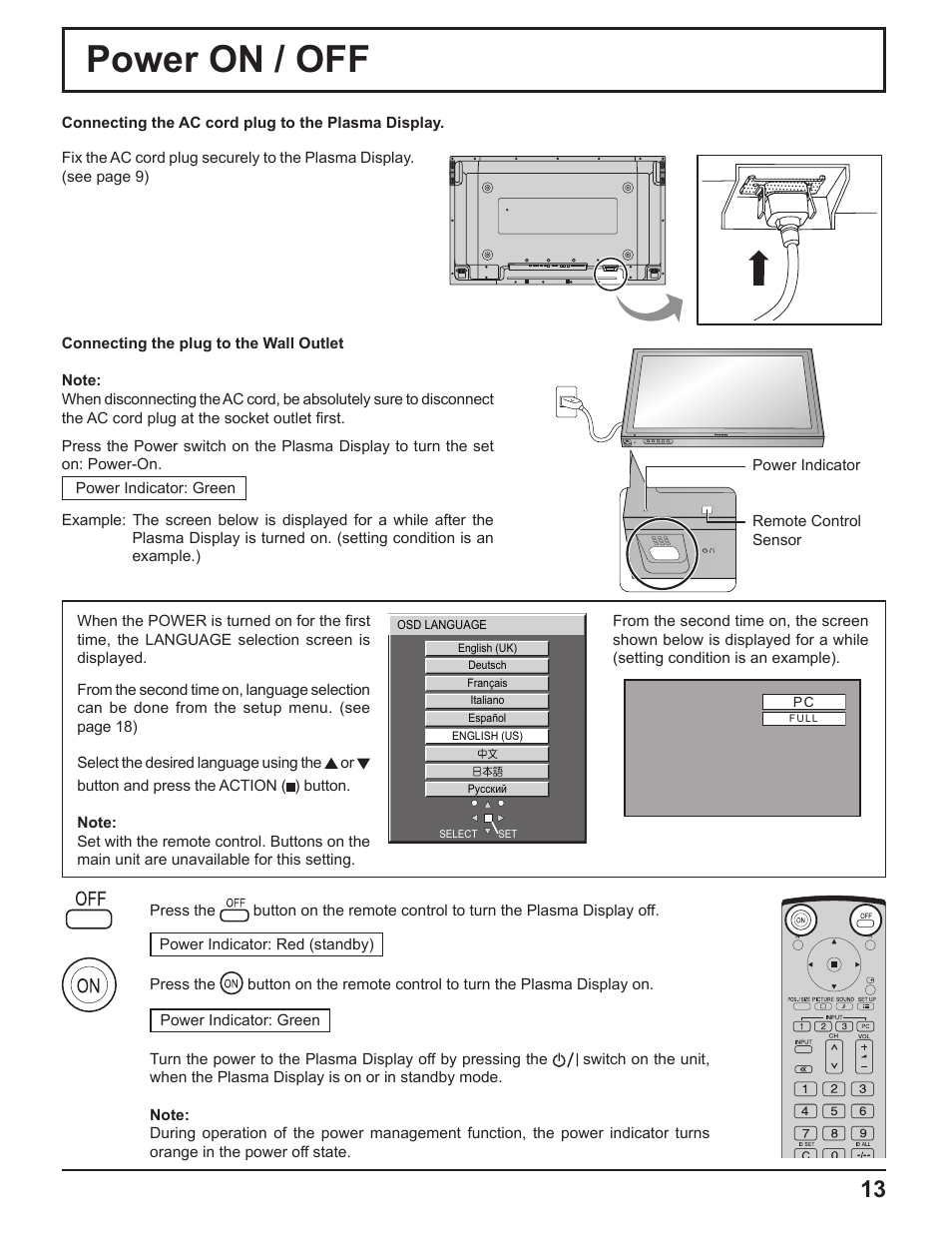 Power on / off | Panasonic TH-37PH10UK User Manual | Page 13 / 53