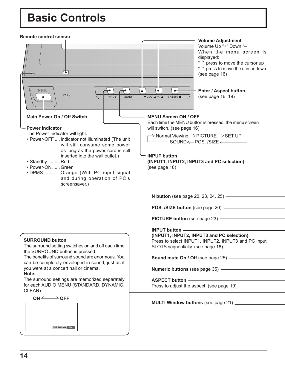 Basic controls | Panasonic TH-37PH10UK User Manual | Page 14 / 53