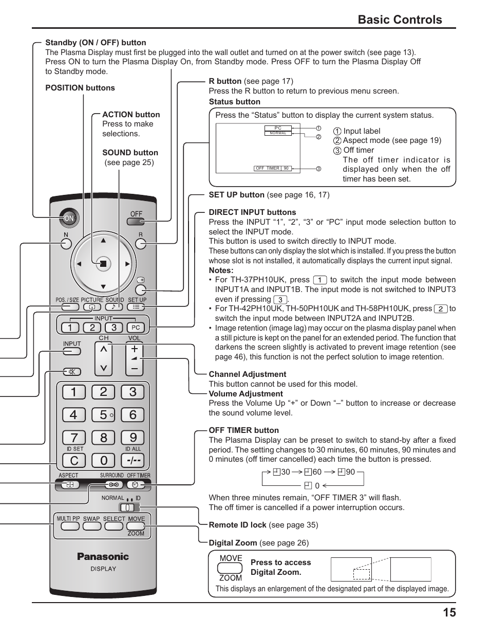 Basic controls | Panasonic TH-37PH10UK User Manual | Page 15 / 53