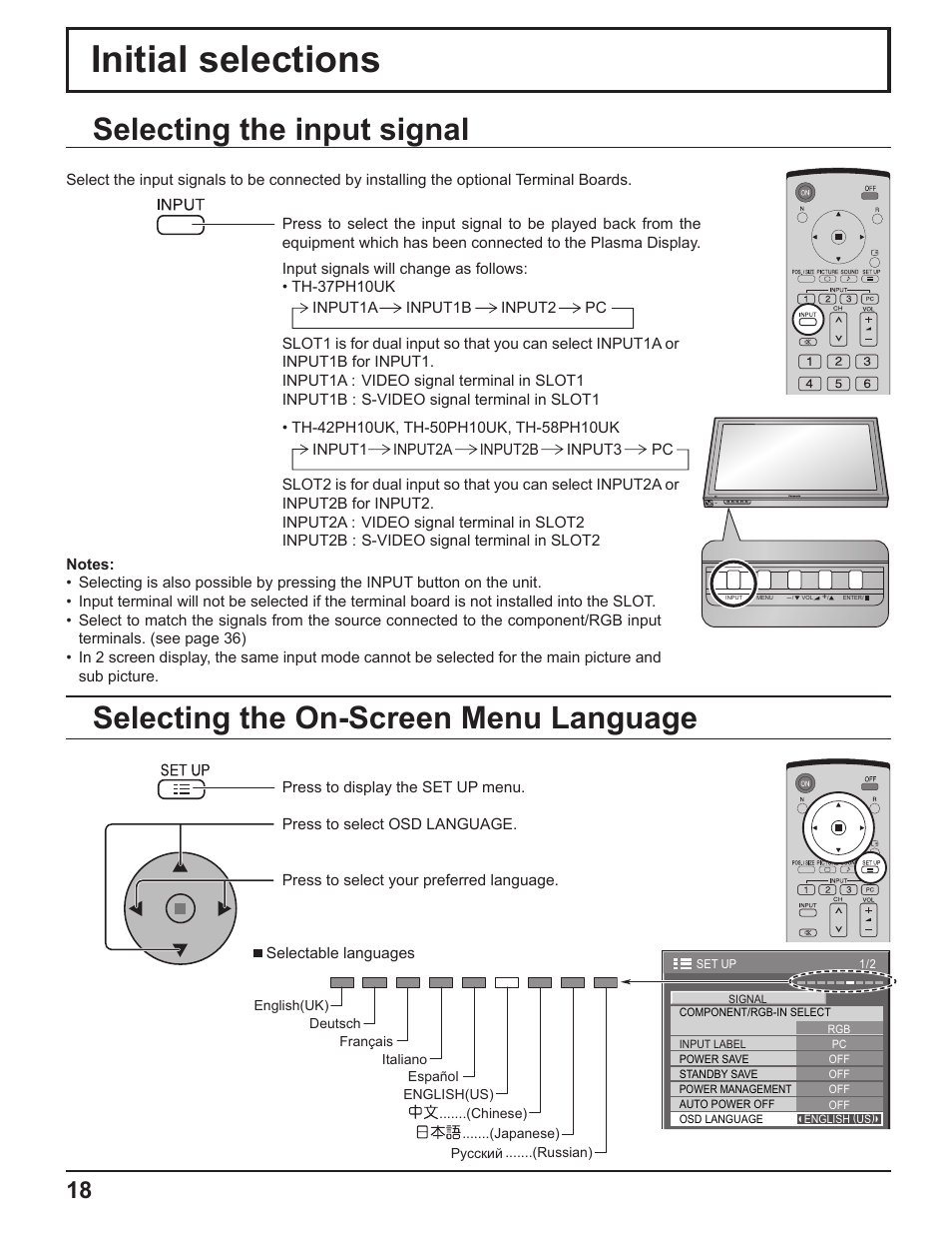 Initial selections | Panasonic TH-37PH10UK User Manual | Page 18 / 53