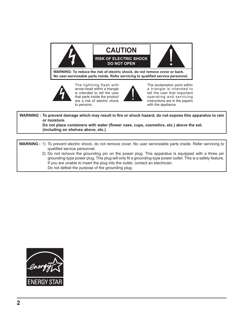Caution | Panasonic TH-37PH10UK User Manual | Page 2 / 53