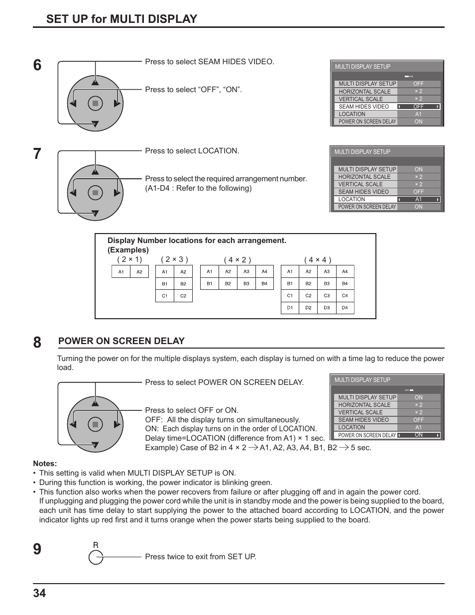 Set up for multi display, Power on screen delay | Panasonic TH-37PH10UK User Manual | Page 34 / 53