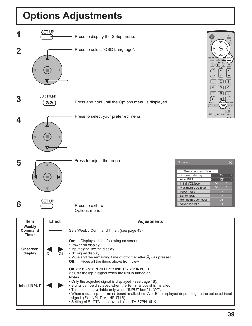 Options adjustments | Panasonic TH-37PH10UK User Manual | Page 39 / 53