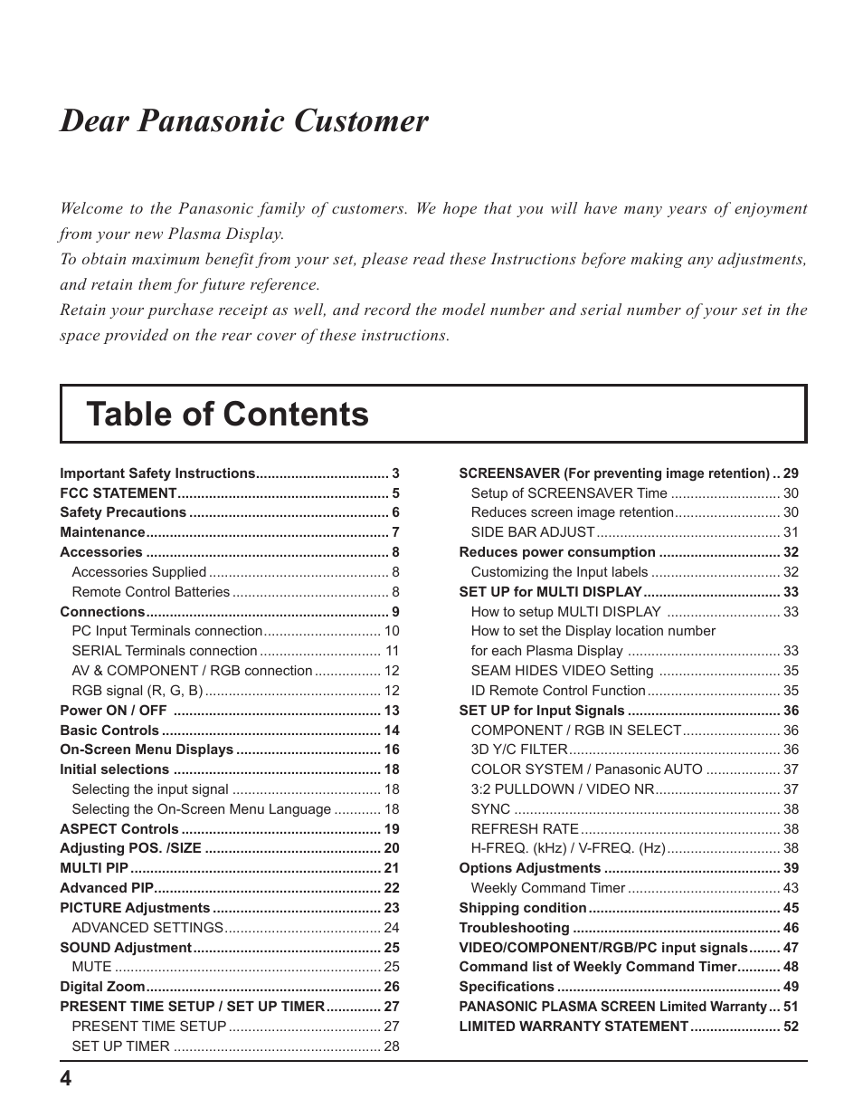 Panasonic TH-37PH10UK User Manual | Page 4 / 53