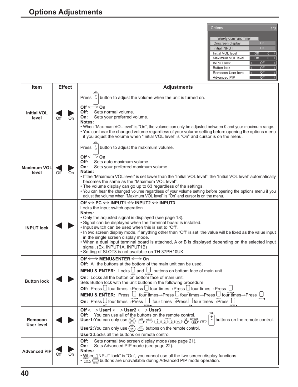 Options adjustments | Panasonic TH-37PH10UK User Manual | Page 40 / 53