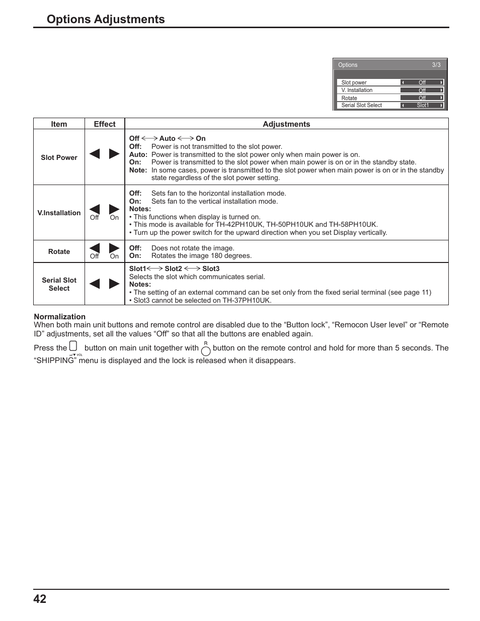 Options adjustments | Panasonic TH-37PH10UK User Manual | Page 42 / 53