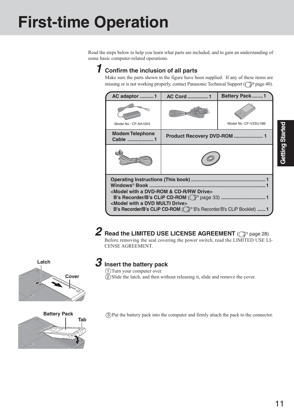 First-time operation | Panasonic CF-50 User Manual | Page 11 / 44