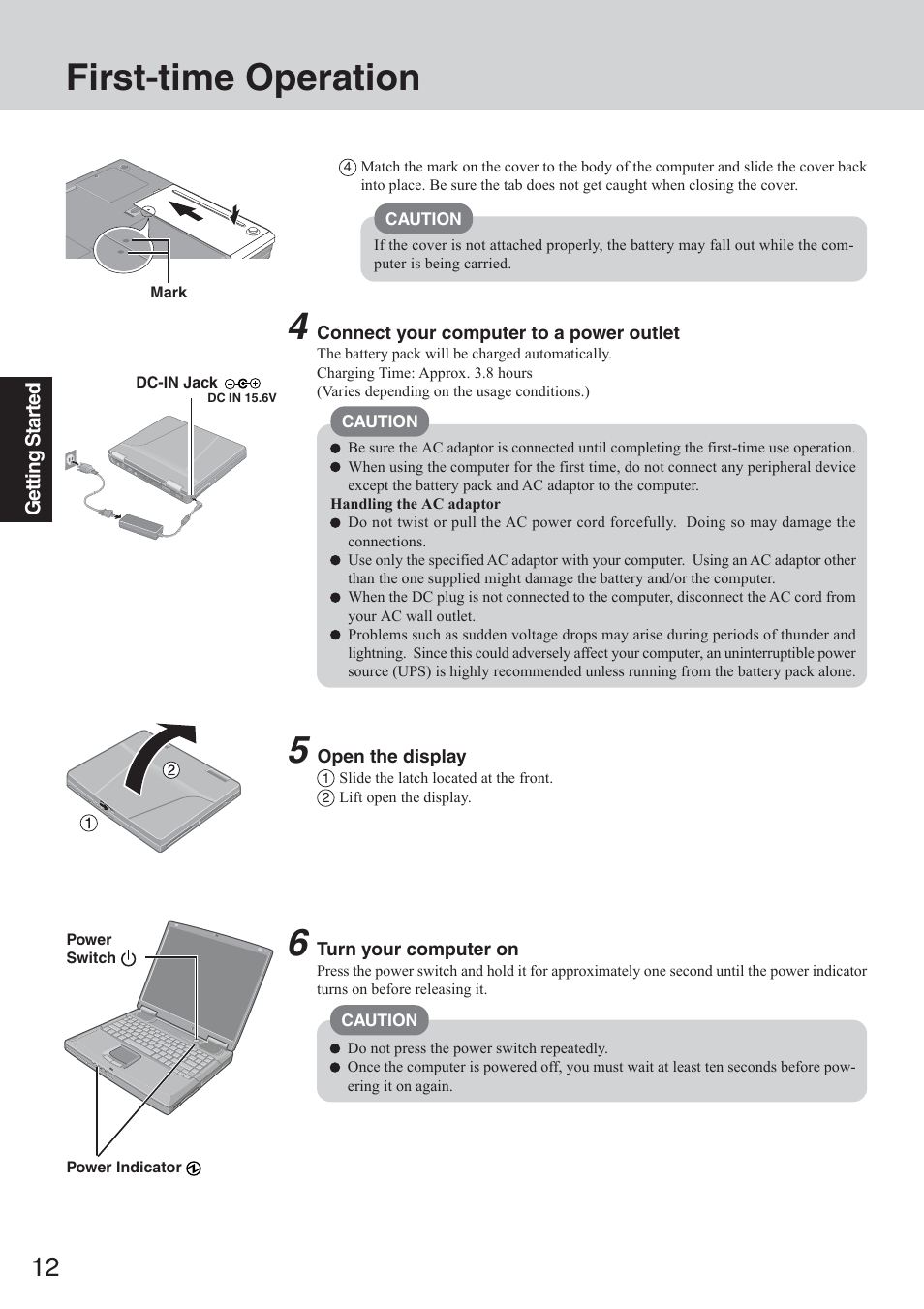 First-time operation | Panasonic CF-50 User Manual | Page 12 / 44