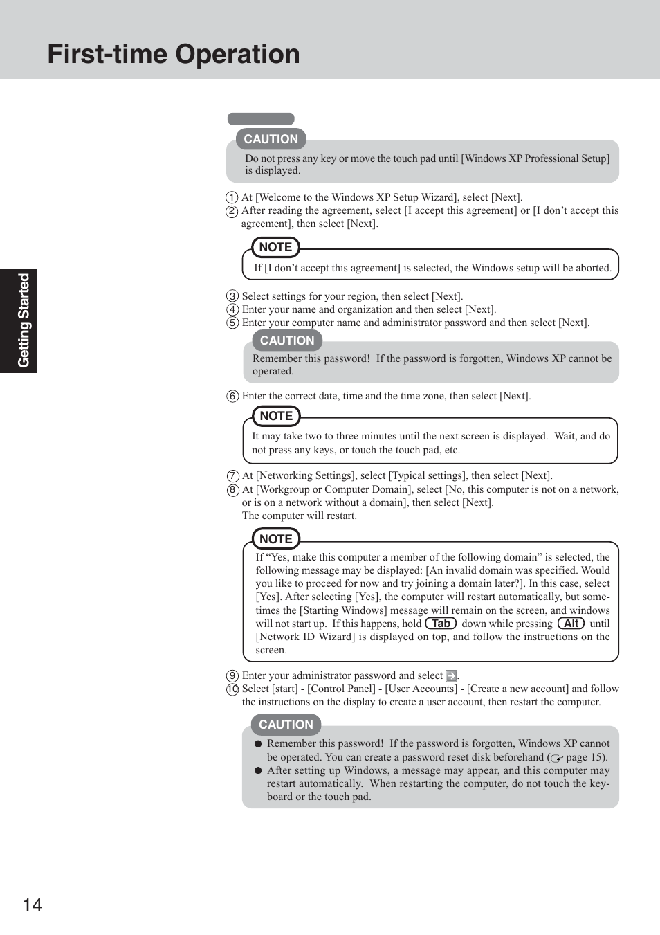 First-time operation | Panasonic CF-50 User Manual | Page 14 / 44