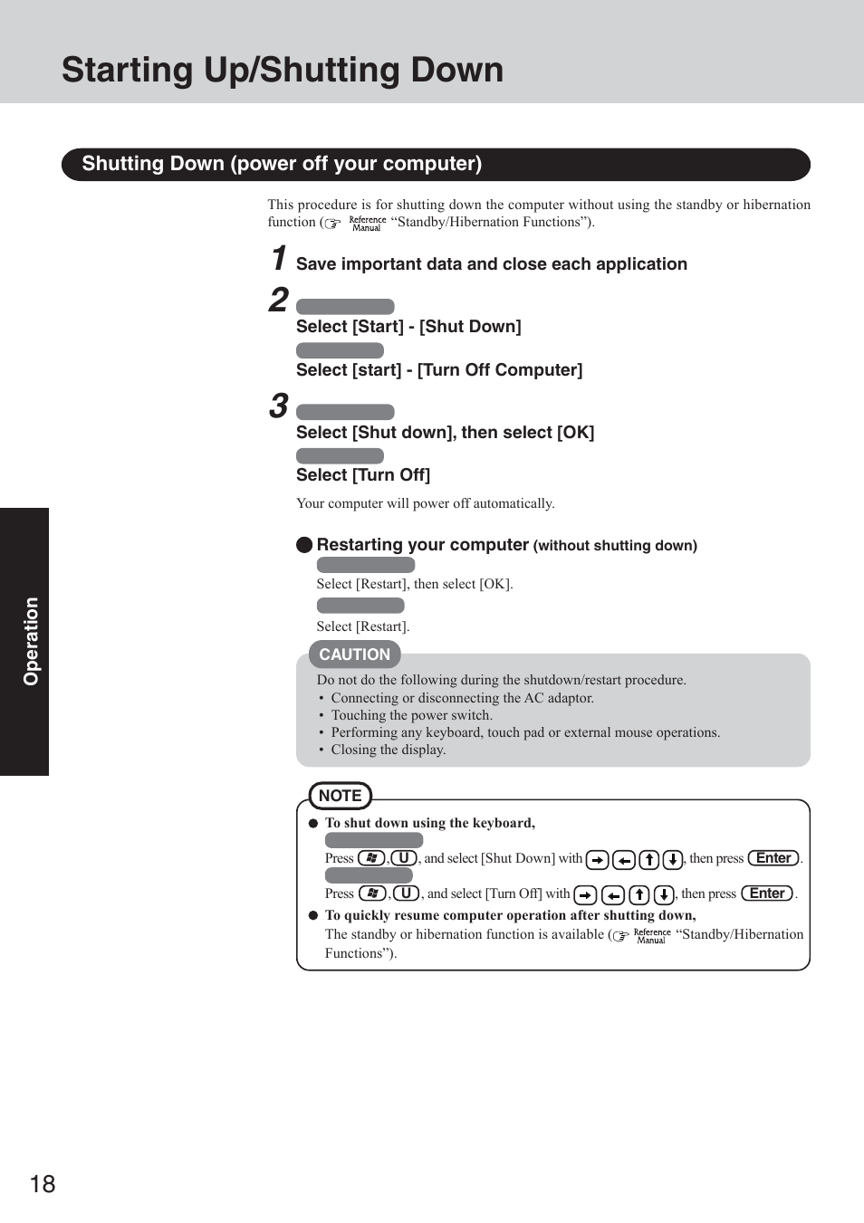 Starting up/shutting down | Panasonic CF-50 User Manual | Page 18 / 44