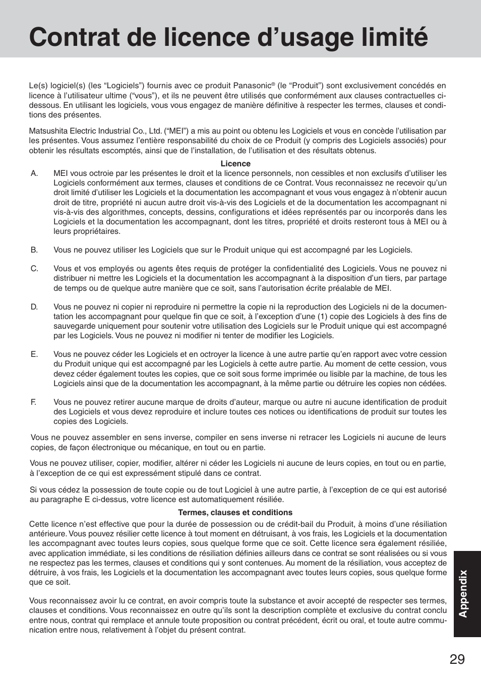 Contrat de licence d’usage limité | Panasonic CF-50 User Manual | Page 29 / 44