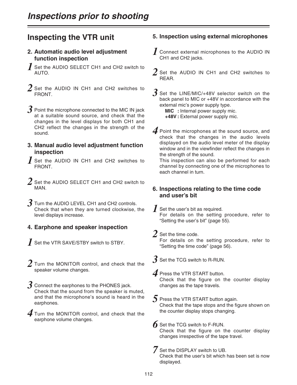 Inspections prior to shooting | Panasonic AJ-HDC27A User Manual | Page 112 / 116