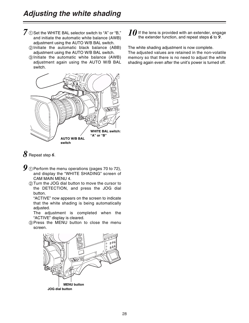 Adjusting the white shading | Panasonic AJ-HDC27A User Manual | Page 28 / 116