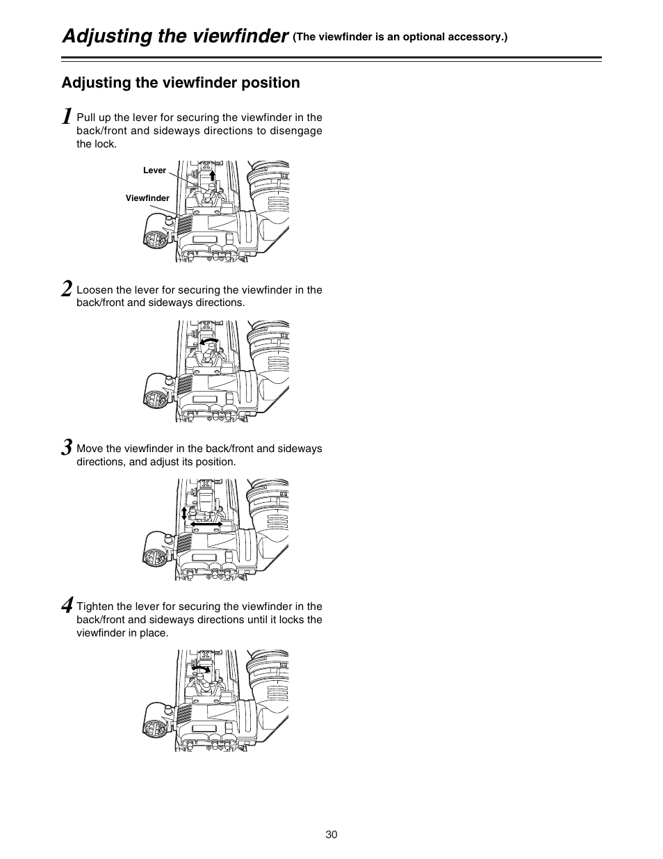 Adjusting the viewfinder position, Adjusting the viewfinder | Panasonic AJ-HDC27A User Manual | Page 30 / 116