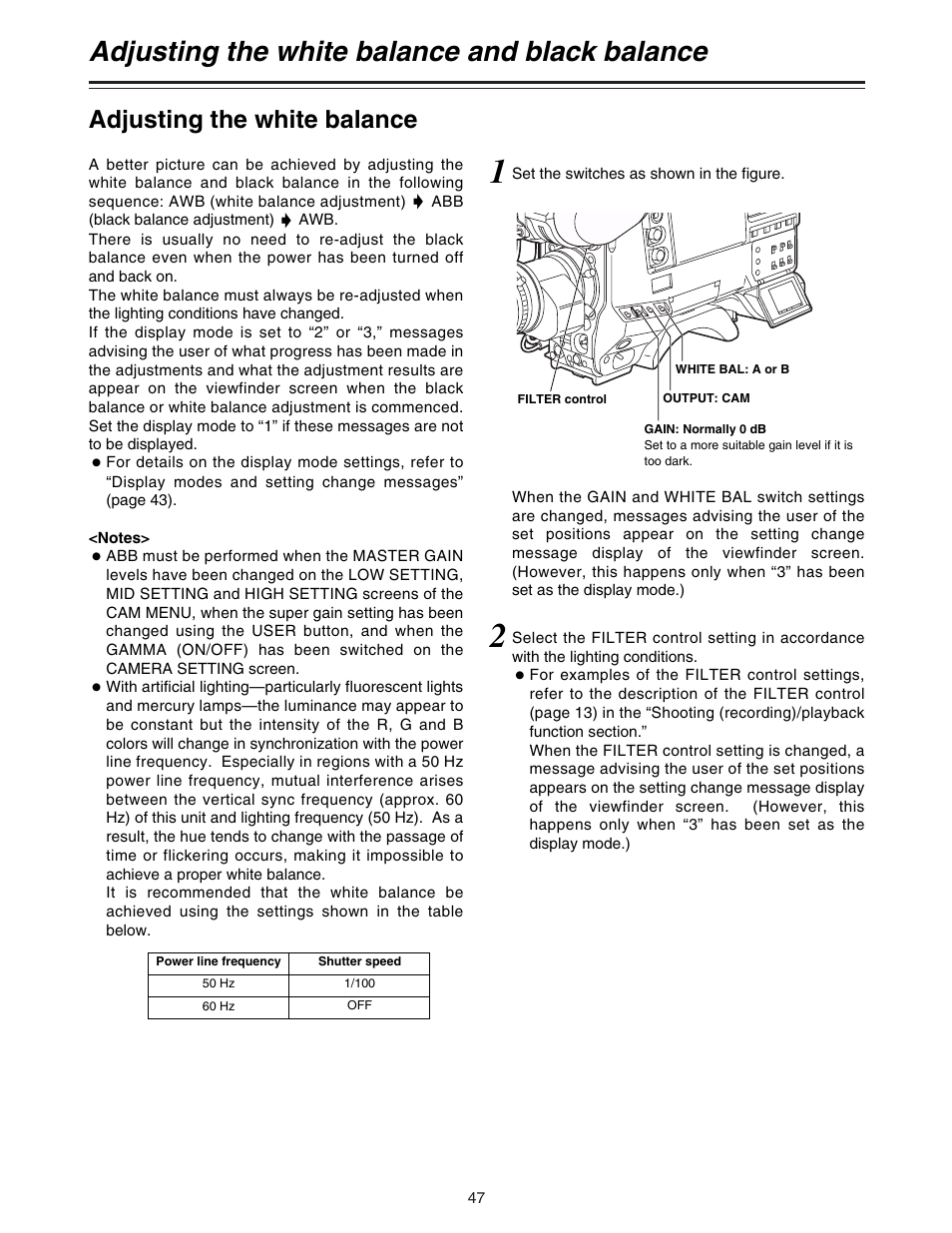 Adjusting the white balance and black balance, Adjusting the white balance | Panasonic AJ-HDC27A User Manual | Page 47 / 116